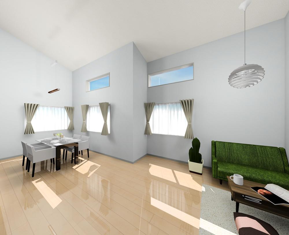 Rendering (introspection). ◇ living Rendering ◇ part of the building, On the first floor part was to concentrate the LDK and the water around, To make in consideration of the housework leads ☆