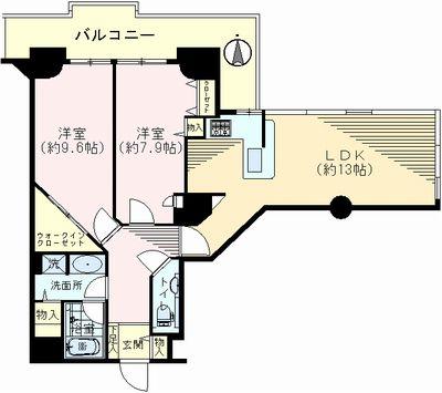 Floor plan. 2LDK, Price 31,800,000 yen, Occupied area 79.34 sq m , Balcony area 14.18 sq m