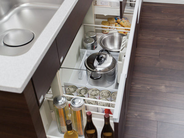 Kitchen.  [Slide cabinet] Slide cabinet, Storage is that once you tidy up seasoning frequently use from a large cookware less frequency of use.