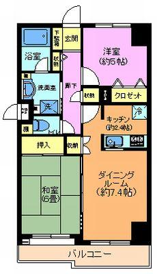 Floor plan. 2DK, Price 18,800,000 yen, Occupied area 55.33 sq m , Balcony area 5.93 sq m