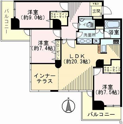 Floor plan. 3LDK, Price 54,800,000 yen, Footprint 110.88 sq m , Balcony area 16.42 sq m