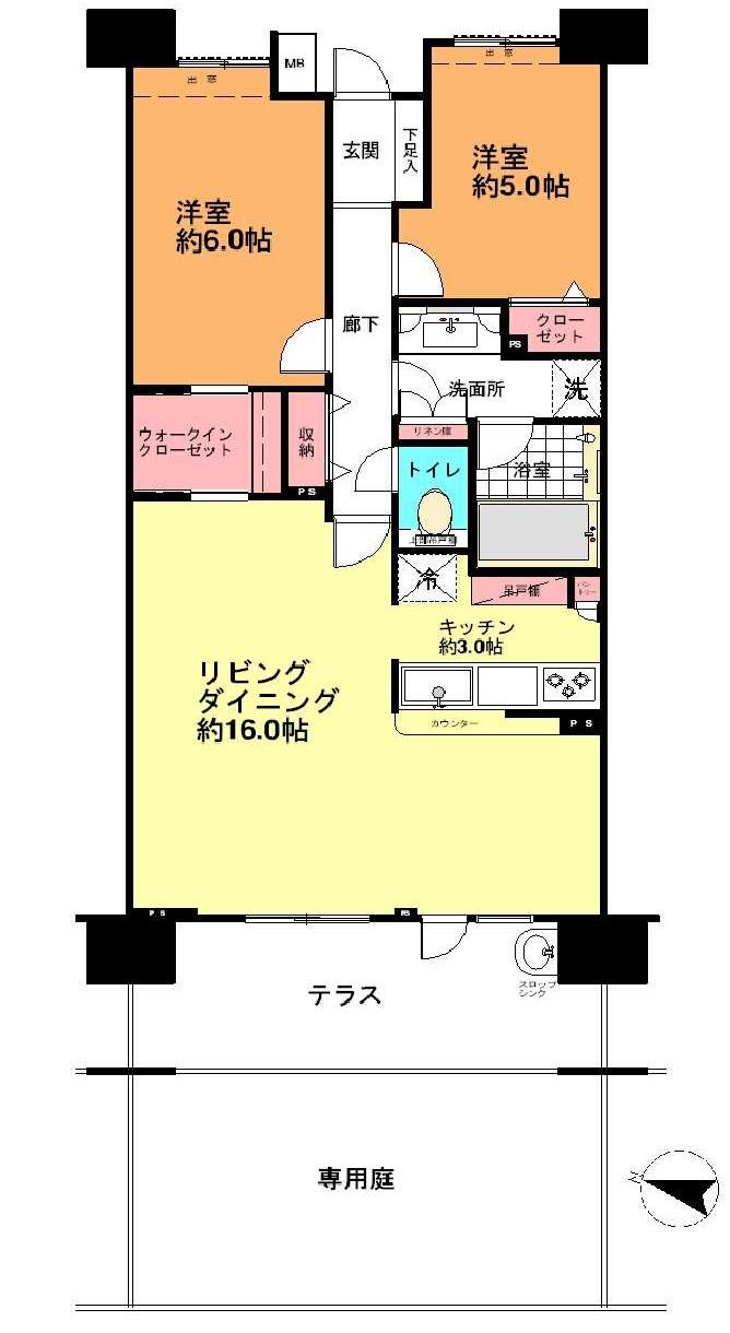 Floor plan. 2LDK, Price 27,800,000 yen, Occupied area 67.98 sq m , Balcony area 12.2 sq m