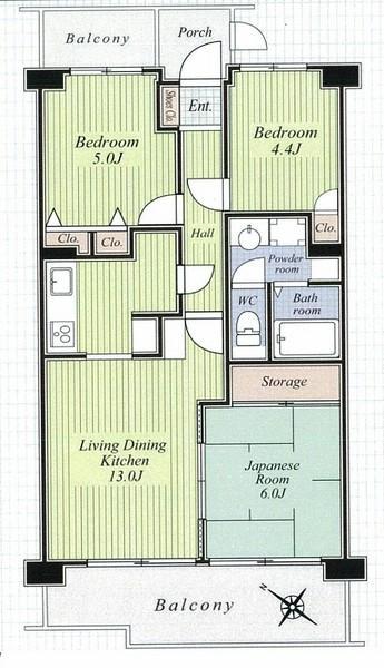 Floor plan. 3LDK, Price 12.9 million yen, Occupied area 62.84 sq m , Balcony area 12.74 sq m