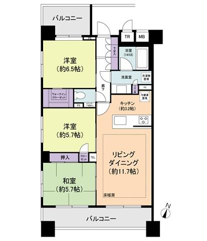 Floor plan. 3LDK, Price 29,800,000 yen, Occupied area 73.19 sq m , Balcony area 15.53 sq m