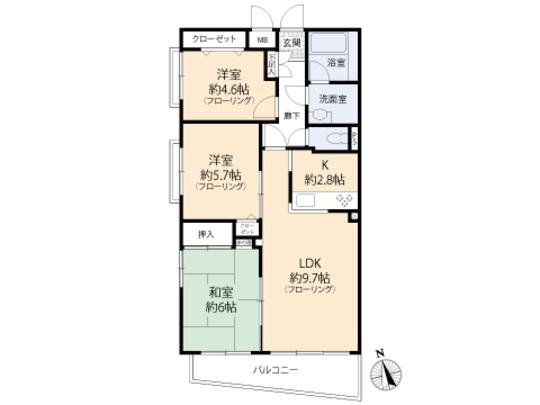 Floor plan. 3LDK, Price 15.8 million yen, Occupied area 64.91 sq m , Balcony area 15.17 sq m floor plan