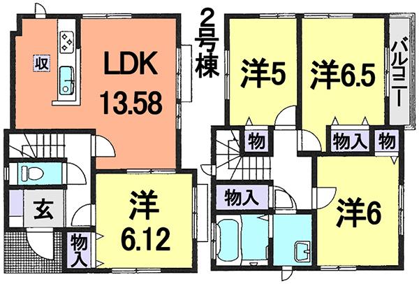 Floor plan. (Building 2), Price 26,800,000 yen, 4LDK, Land area 106.7 sq m , Building area 87.88 sq m