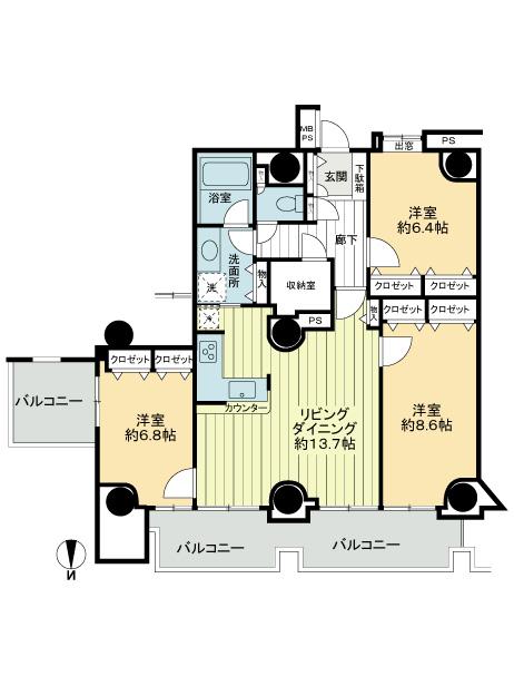 Floor plan. 3LDK, Price 27,900,000 yen, Occupied area 91.31 sq m , Balcony area 10.24 sq m