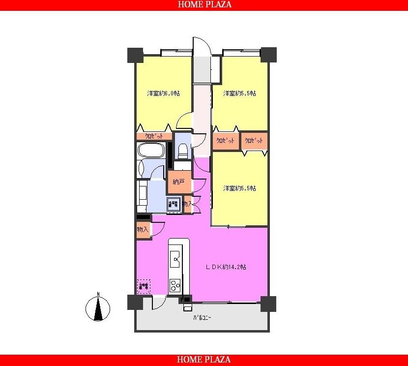 Floor plan. 3LDK, Price 29,800,000 yen, Occupied area 68.77 sq m , Balcony area 11.22 sq m south-facing 3LDK! Pets Allowed condominium!