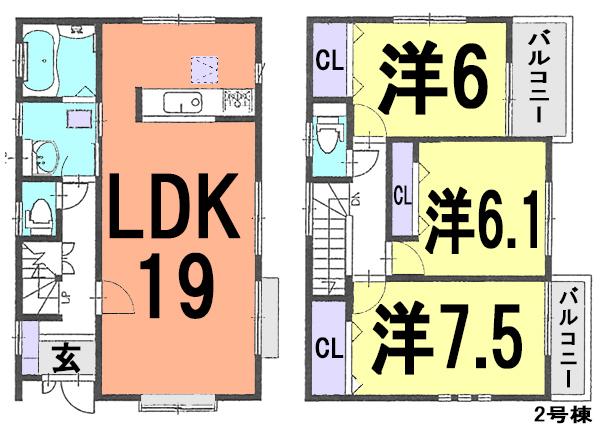Floor plan. (Building 2), Price 24,800,000 yen, 3LDK, Land area 112.8 sq m , Building area 91.08 sq m
