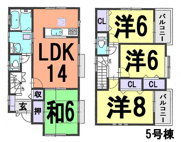 Floor plan. (5 Building), Price 27,800,000 yen, 4LDK, Land area 115.44 sq m , Building area 95.22 sq m