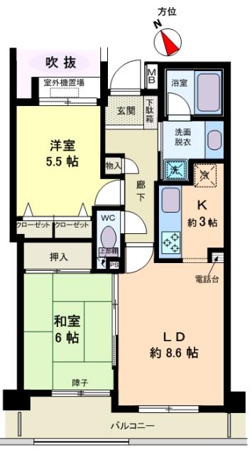 Floor plan. 2LDK, Price 18.3 million yen, Occupied area 54.24 sq m , Balcony area 7.05 sq m