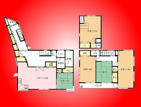 Floor plan. 16.8 million yen, 5LDK, Land area 160.35 sq m , Building area 143.76 sq m