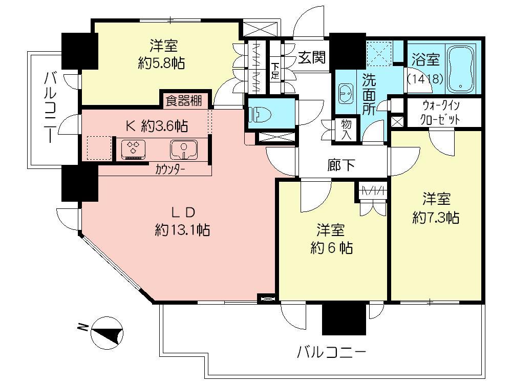 Floor plan. 3LDK, Price 54,800,000 yen, Occupied area 78.99 sq m , Balcony area 21.12 sq m