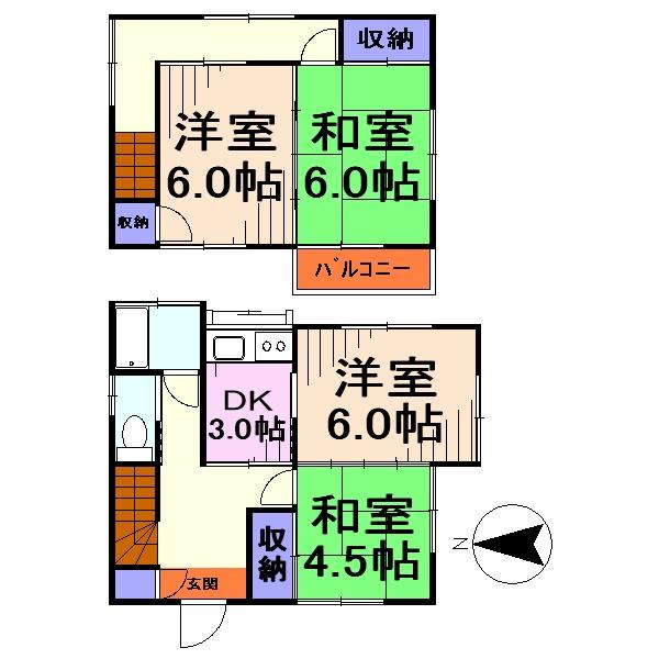 Floor plan. 12.5 million yen, 4DK, Land area 70.9 sq m , Building area 66.24 sq m floor plan
