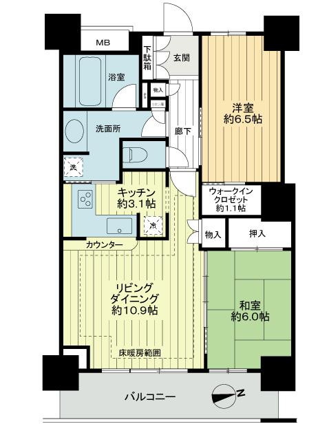 Floor plan. 2LDK, Price 31,800,000 yen, Occupied area 65.17 sq m , Balcony area 8.32 sq m