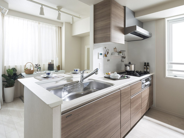 Kitchen.  [Kitchen deepened comfortable to use good] Artificial marble counter with a beautiful sense of quality, Strongly to scratches and dirt, It is easy to clean. (kitchen, bath, All wash room photo model room D type ・ Some including paid option)