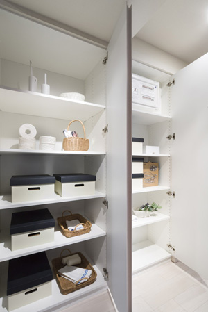 Receipt.  [Hallway storage] Installing an incoming ones that can securely accommodate the daily necessities in two places of the corridor. (Model Room D type ・ Some including paid option)