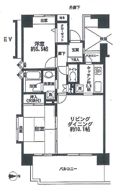 Floor plan. 2LDK, Price 14.5 million yen, Occupied area 55.79 sq m , Balcony area 12.66 sq m