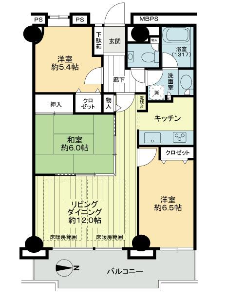 Floor plan. 3LDK, Price 29,900,000 yen, Occupied area 73.47 sq m , Balcony area 11.48 sq m