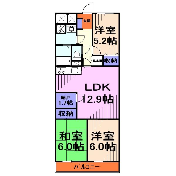 Floor plan. 3LDK, Price 17.8 million yen, Footprint 74.4 sq m , Balcony area 7.84 sq m floor plan