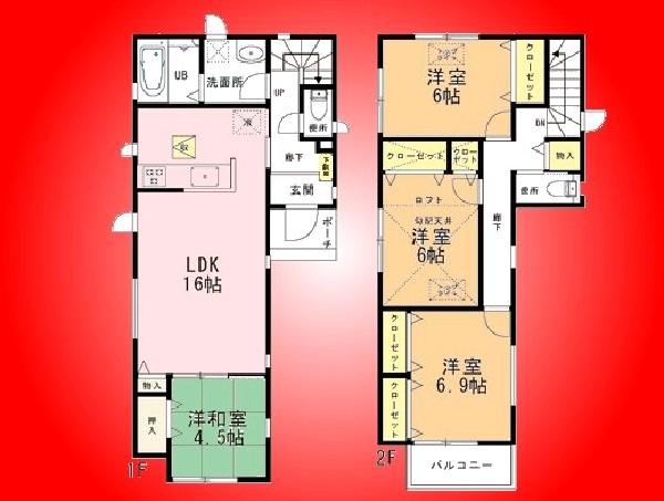 Floor plan. 24,800,000 yen, 4LDK, Land area 101.6 sq m , Building area 99.57 sq m