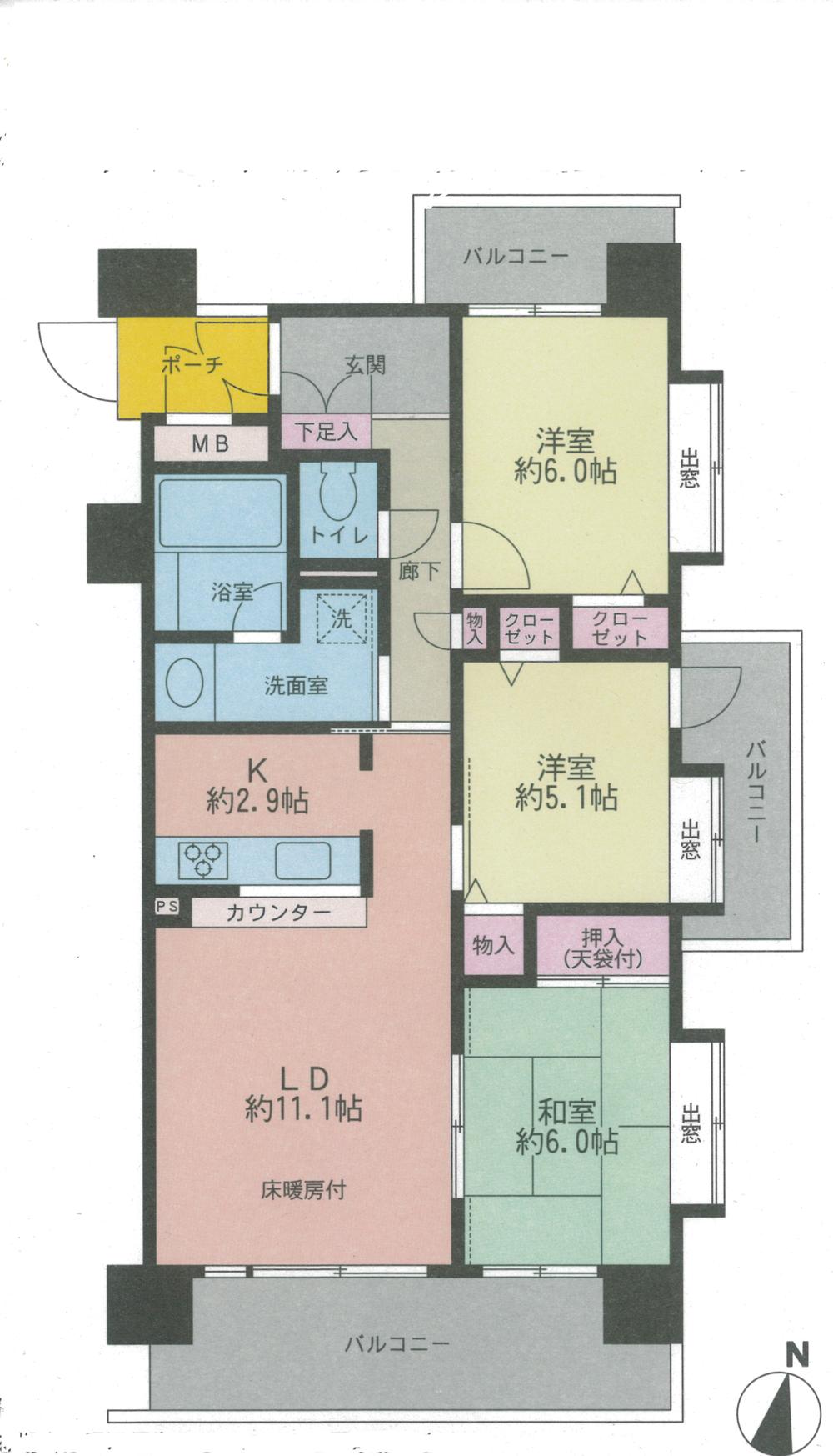 Floor plan. 3LDK, Price 27,800,000 yen, Occupied area 70.32 sq m , Balcony area 18.39 sq m