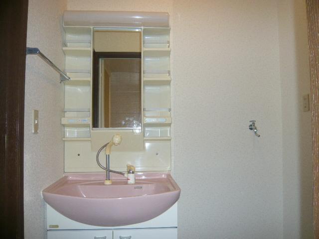 Wash basin, toilet. Pink vanity unit