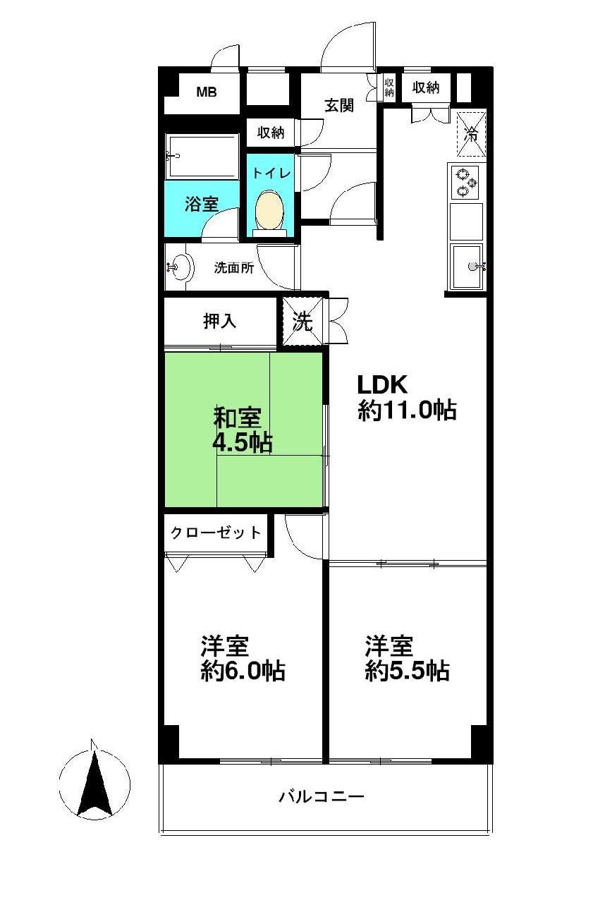 Floor plan. 3LDK, Price 14.9 million yen, Occupied area 62.64 sq m , Balcony area 6.2 sq m