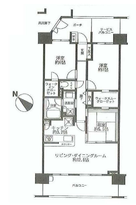Floor plan. 3LDK, Price 33,800,000 yen, Occupied area 77.98 sq m , Balcony area 13.6 sq m