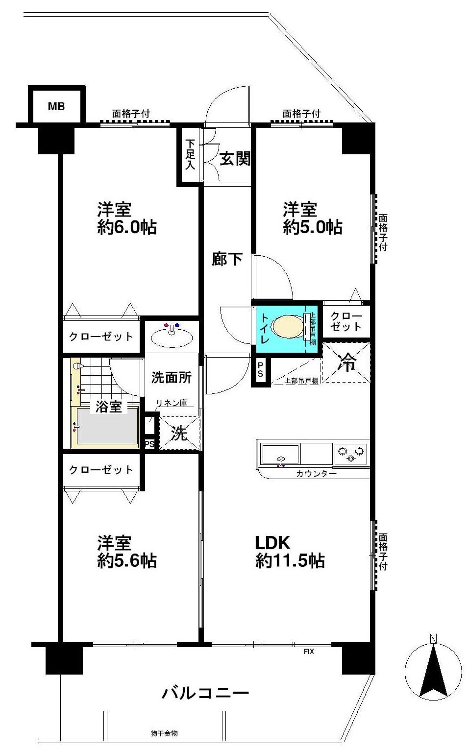Floor plan. 3LDK, Price 25,900,000 yen, Footprint 60 sq m , Balcony area 10.35 sq m