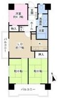 Floor plan. 3LDK, Price 14.8 million yen, Occupied area 59.82 sq m , Balcony area 12.96 sq m