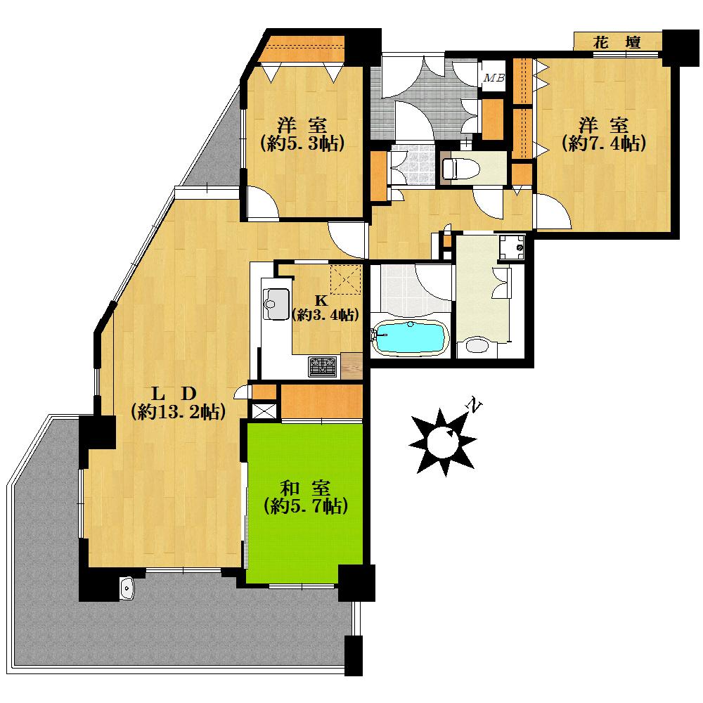 Floor plan. 3LDK, Price 39,800,000 yen, Occupied area 85.17 sq m , Balcony area 20.46 sq m