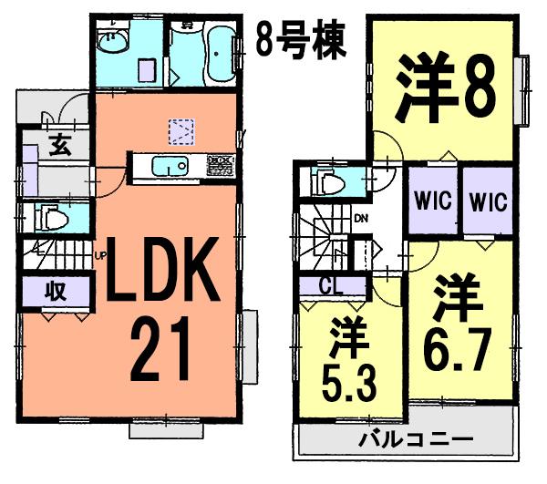 Floor plan. (8 Building), Price 21,800,000 yen, 4LDK, Land area 122.91 sq m , Building area 96.46 sq m
