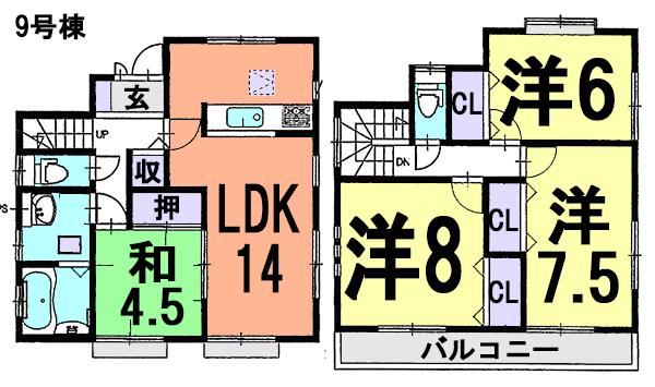 Floor plan. (9 Building), Price 24,800,000 yen, 4LDK, Land area 109.25 sq m , Building area 96.04 sq m