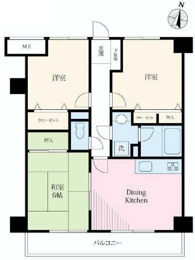 Floor plan. 3DK, Price 19,800,000 yen, Occupied area 55.86 sq m , Balcony area 7.31 sq m