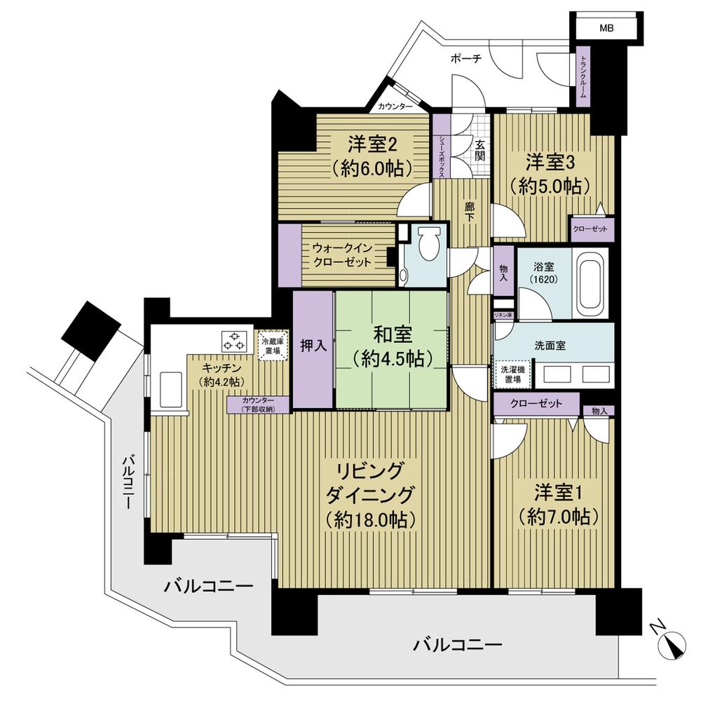 Floor plan. 4LDK, Price 35,500,000 yen, Footprint 100.75 sq m , Balcony area 29.78 sq m 100.75 square meters "4LDK ・ Southwest-facing angle dwelling unit "