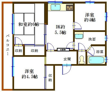 Floor plan. 3DK, Price 4.8 million yen, Occupied area 47.96 sq m , Balcony area 6.9 sq m