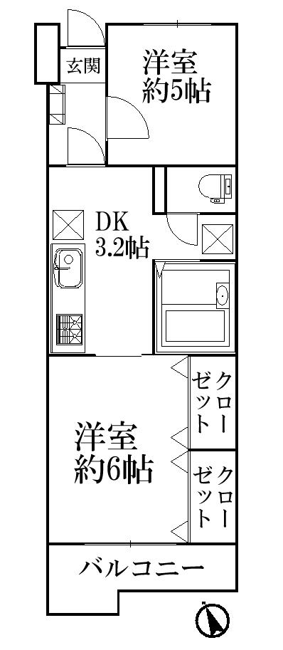 Floor plan. 2DK, Price 8.5 million yen, Occupied area 36.12 sq m , Balcony area 5.84 sq m