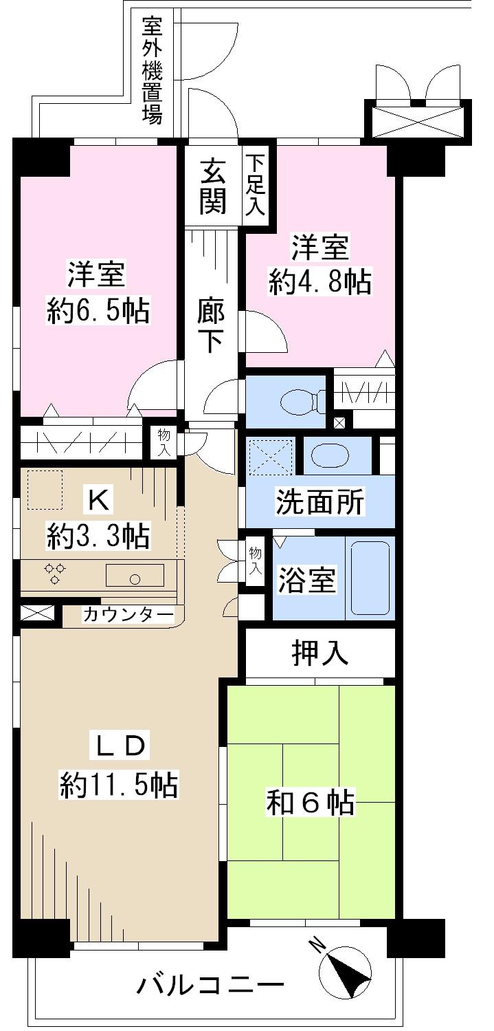 Floor plan. 3LDK, Price 17.5 million yen, Occupied area 69.72 sq m , Balcony area 7.09 sq m