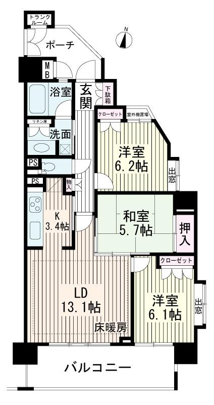 Floor plan. 3LDK, Price 29.5 million yen, Occupied area 78.11 sq m , Balcony area 12.44 sq m