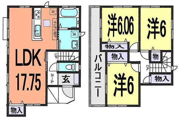 Floor plan. 22,900,000 yen, 3LDK, Land area 89.08 sq m , Spacious living space in the building area 86.73 sq m total living room with storage space