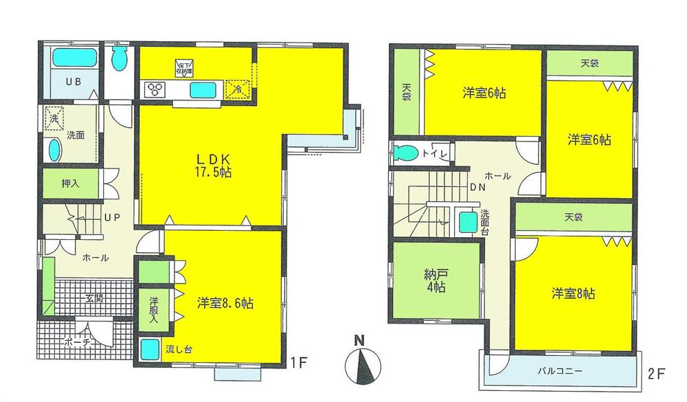 Floor plan. 24,800,000 yen, 4LDK + S (storeroom), Land area 164.72 sq m , Building area 134.24 sq m   ◆ Site 49 square meters of room!  ◆ Spacious storeroom 4 Pledge!  ◆ Popular face-to-face kitchen! LDK17.5 Pledge ◆ 1F Western There are also 8 pledge!