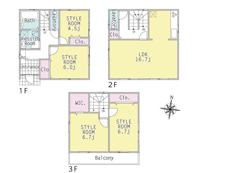 Floor plan. (3 Building), Price 37,800,000 yen, 4LDK, Land area 88.8 sq m , Building area 104.07 sq m