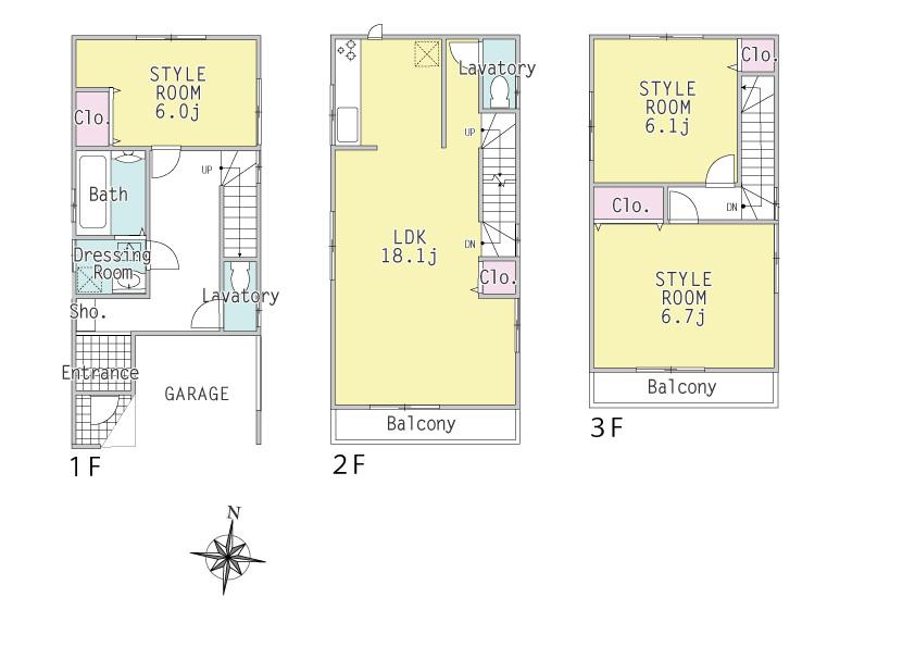Floor plan. (6 Building), Price 38,800,000 yen, 3LDK, Land area 70.73 sq m , Building area 102.65 sq m