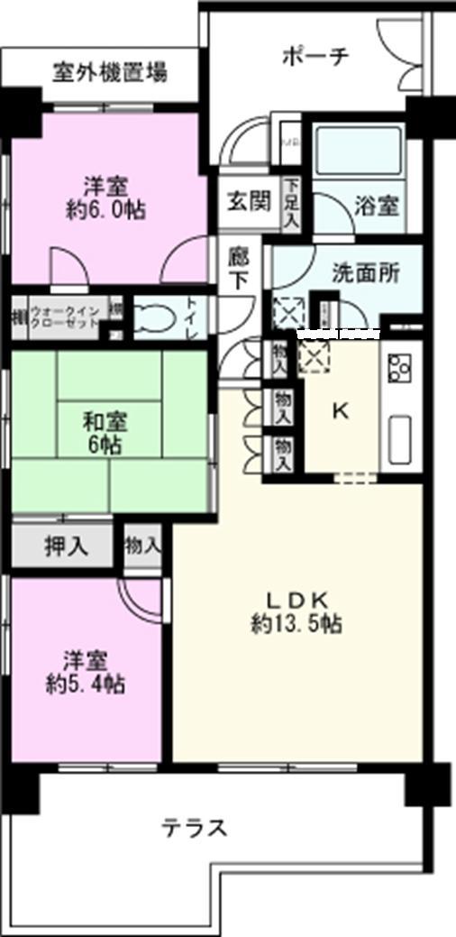 Floor plan. 3LDK, Price 26,800,000 yen, Occupied area 70.65 sq m , Balcony area 13.61 sq m