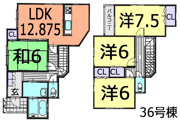 Floor plan. (36 Building), Price 20.4 million yen, 4LDK, Land area 114.84 sq m , Building area 95.22 sq m