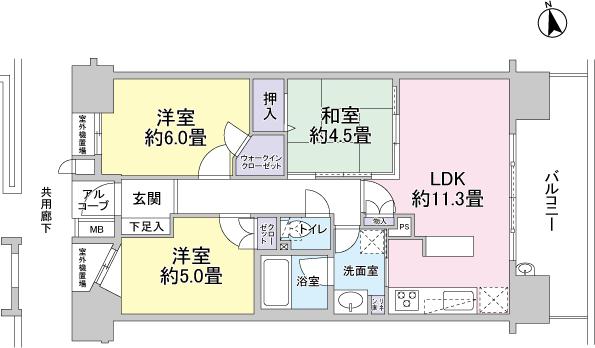 Floor plan. 3LDK, Price 24,800,000 yen, Occupied area 62.67 sq m , Balcony area 12.1 sq m