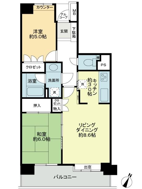 Floor plan. 2LDK, Price 11.8 million yen, Occupied area 55.66 sq m , Balcony area 8.26 sq m