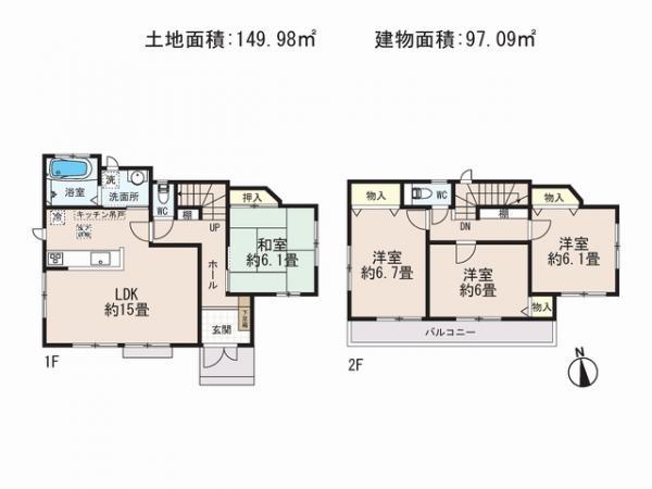 Floor plan. 30,800,000 yen, 4LDK, Land area 149.98 sq m , Building area 97.09 sq m