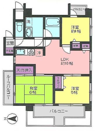 Floor plan. 3LDK, Price 14.8 million yen, Occupied area 56.46 sq m , Balcony area 7.15 sq m